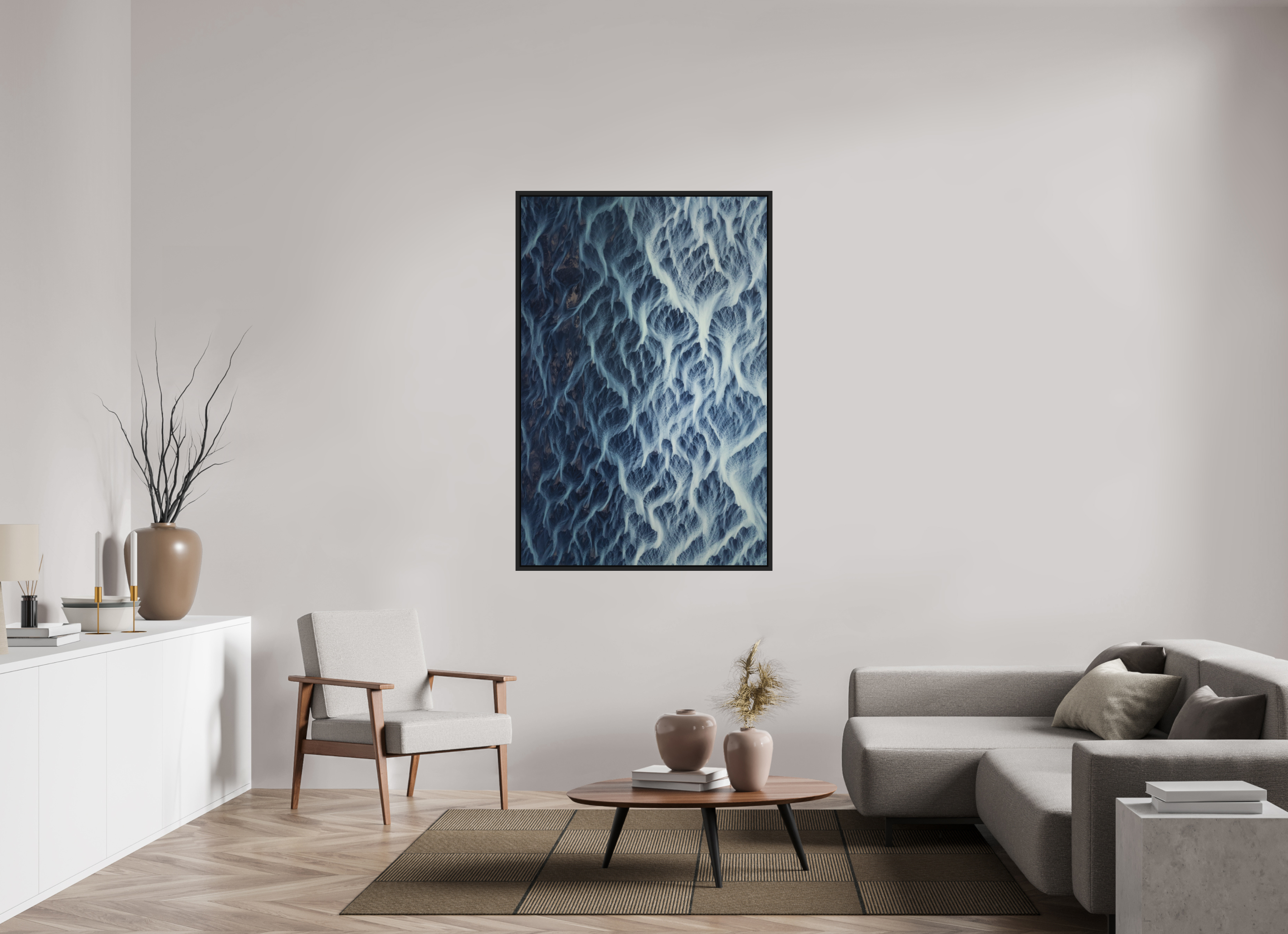 100 x 150 cm, Cadre en bois noir mat 15mm Lines